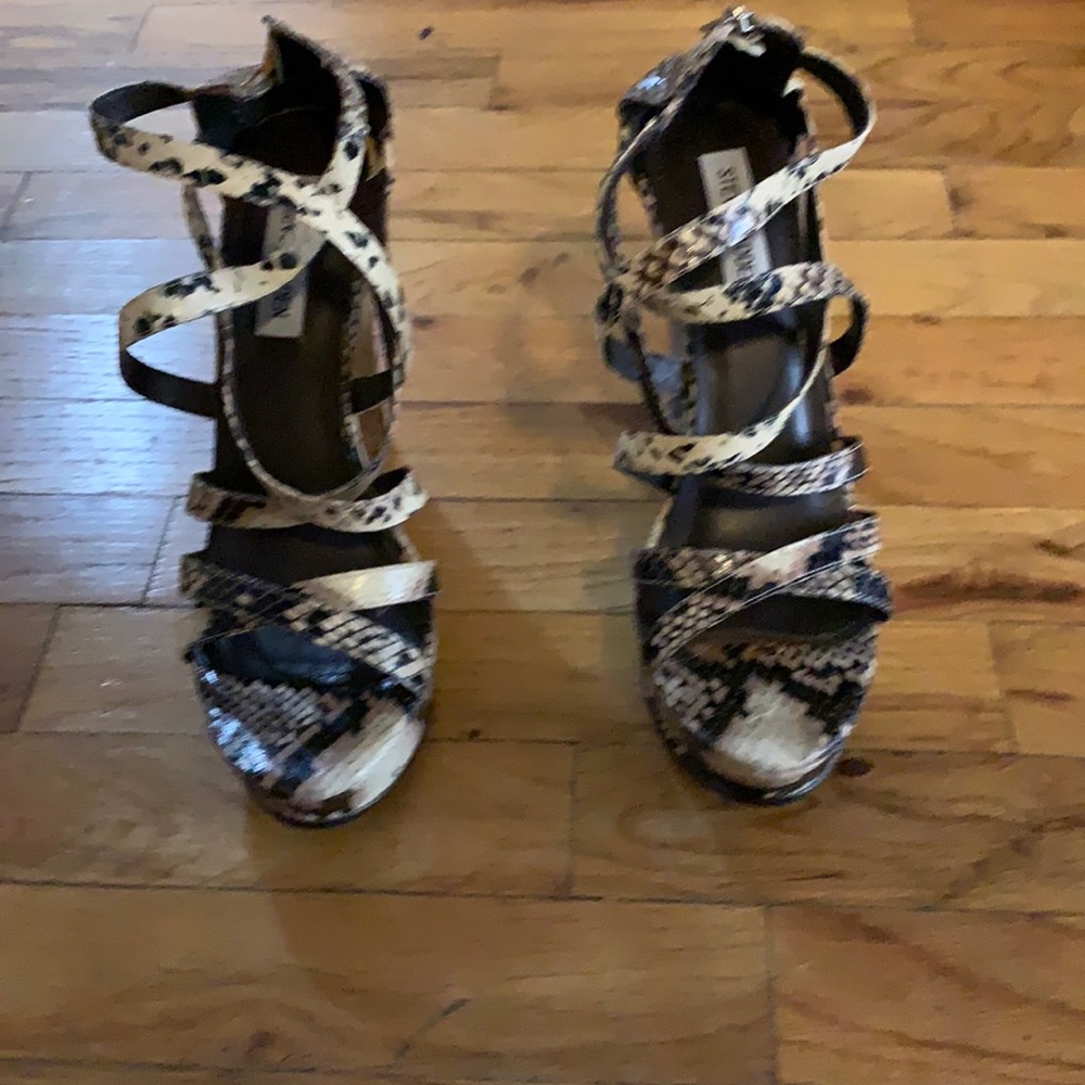 Brown and Tan faux snake skin wedge sandals